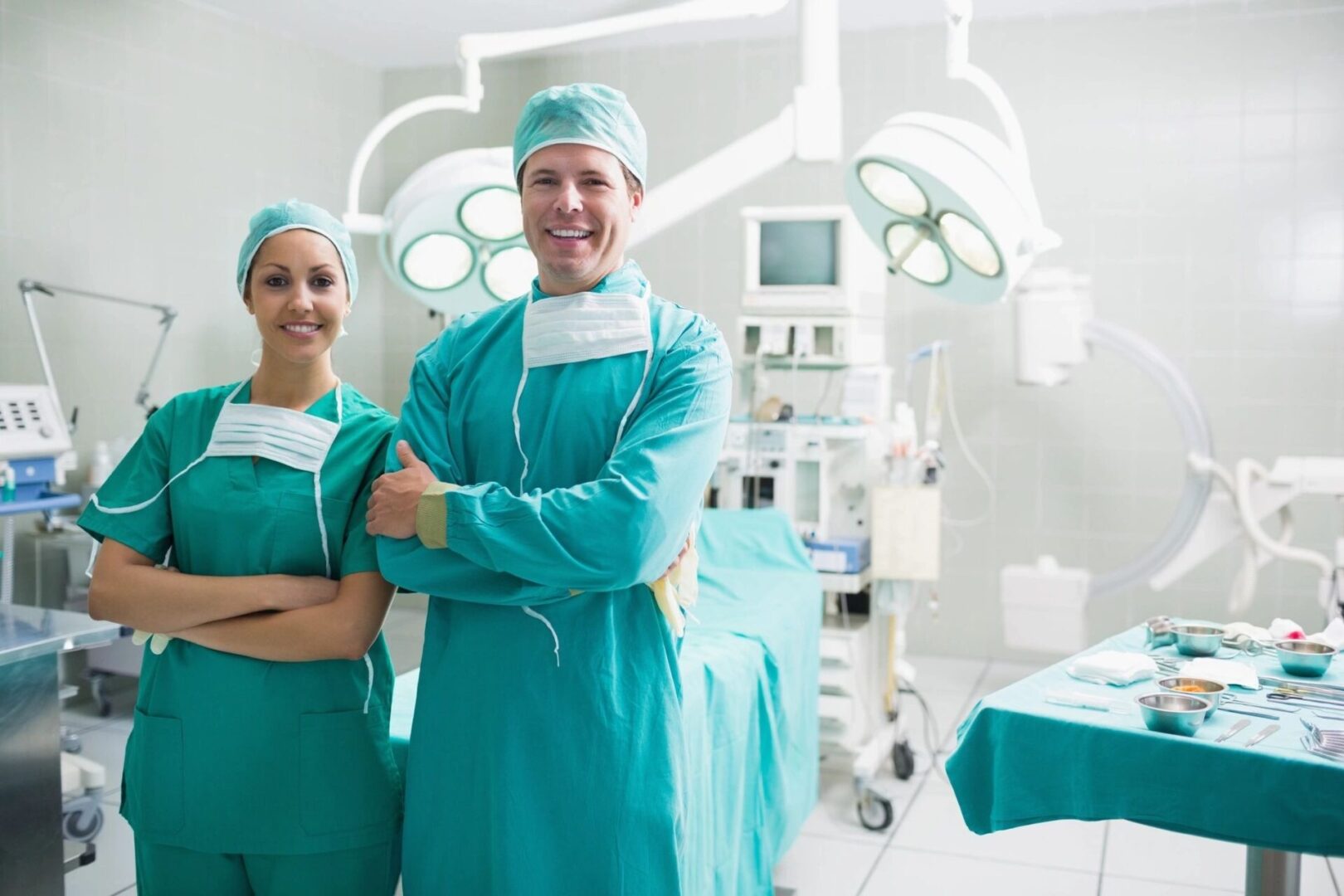 male and female doctor standing